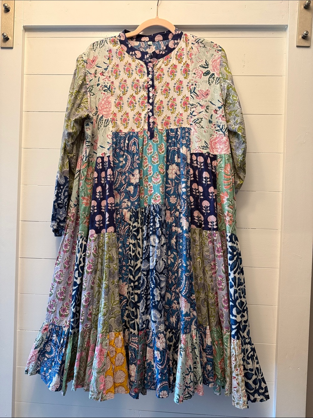 Womena Floral Patchwork Tiered Cotton Dress - Multicolor